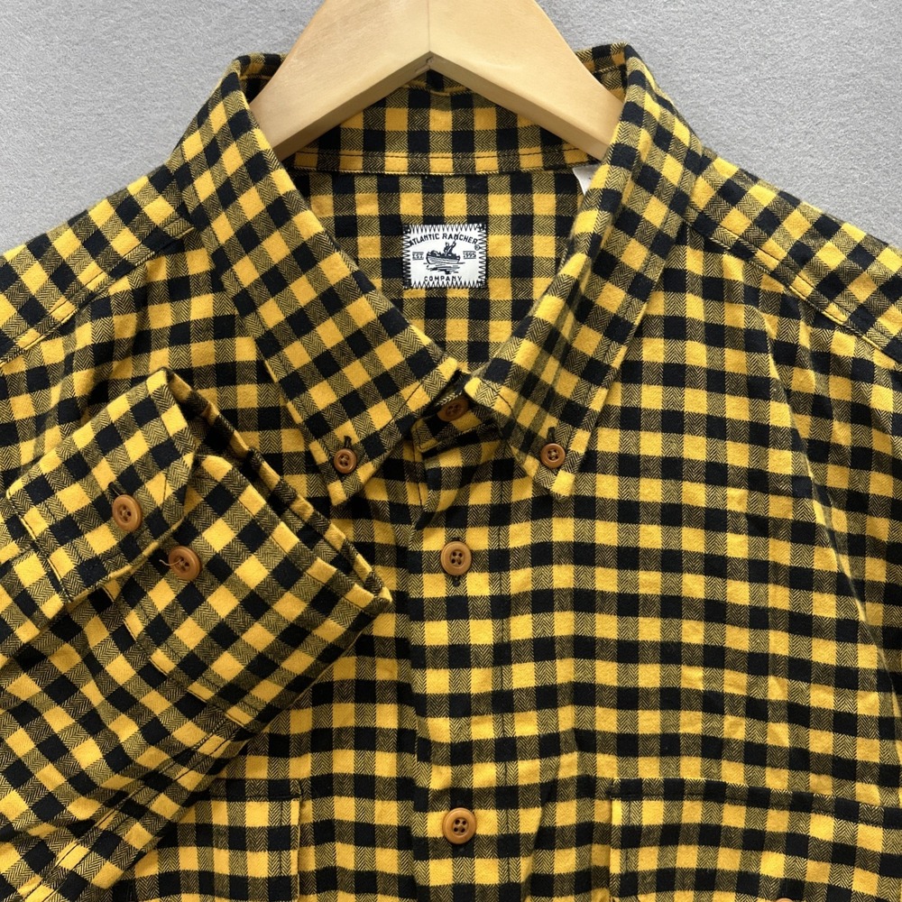 Atlantic Rancher Shirt Men 2XL Black Mustard Buffalo Plaid Flannel Button Up LS